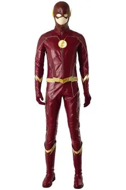 NewCosplay The Flash Season 4 Barry Allen Flash Outfit Jumpsuit Uniform Cosplay Costume+shoes Whole Set