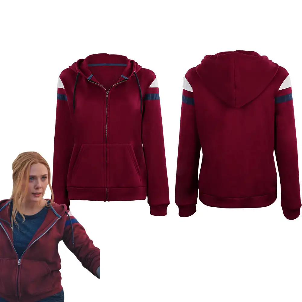 NewCosplay WandaVision Scarlet Witch Hoodie Zip Up Jacket Coat Halloween Carnival Suit Cosplay Costume 3 NewCosplay WandaVision Scarlet Witch Hoodie Zip Up Jacket Coat Halloween Carnival Suit Cosplay Costume