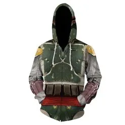 New Cosplaysky Unisex Star Wars Hoodies 3D Print Zip Up Sweatshirt Outfit Boba Fett Cosplay Casual Outerwear